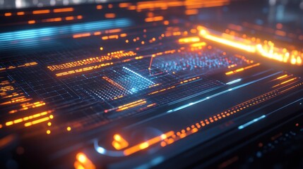 Poster - A close-up view of a futuristic circuit board with glowing elements.