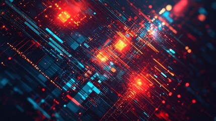 Poster - Abstract geometric shapes with glowing technology light patterns, creating a sophisticated and modern visual effect