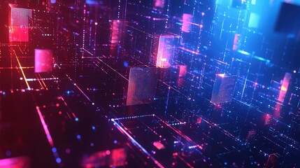 Poster - Abstract geometric shapes with glowing technology light patterns, creating a sophisticated and modern visual effect