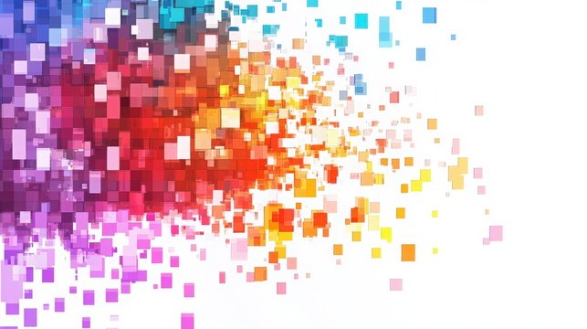 Abstract rainbow pixel art with a modern design. The vibrant, geometric color scheme is set against a white or transparent background for a digital look