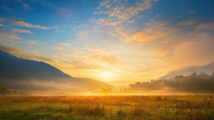 Wall Mural - Early_Morning_concept_Beautiful_meadow_and_sky