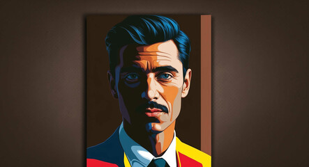 Canvas Print - Pop art style portrait of a stylish man with dark brown background