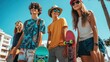 © Johannes - Group of cheerful teenagers with skateboards enjoying summer outdoors.