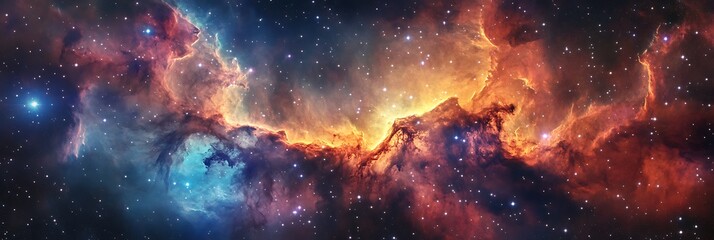 space abstract background, futuristic landscape view of colorful galaxy nebulas and stars in endless