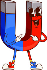 Poster - School education magnet groovy character. Cartoon vector cute, magnetic, educational personage with friendly expression and funky vibe engaging students in learning about magnetism and physics science