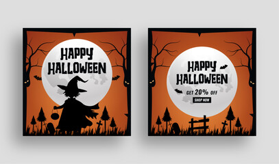 Wall Mural - Happy Halloween social media banner or web banner template, Halloween promotion sale post template