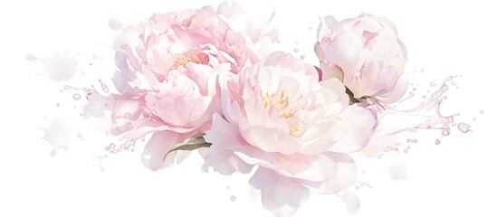 Poster - Light pink peony with water splashes on a white background