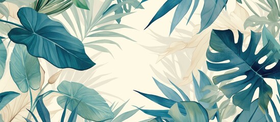 Wall Mural - Tropical foliage artwork vector featuring palm leaves and floral elements with a watercolor effect Ideal for canvas prints wallpaper fabric patterns and decorative arts