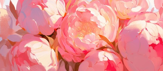 Wall Mural - Close up painting of vibrant pink peonies