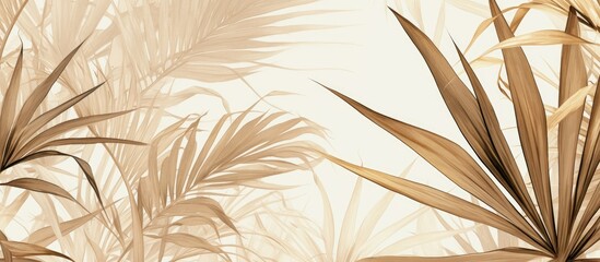 Poster - tropical palm leaves artwork featuring beige foliage against a light backdrop suitable for mural or 
