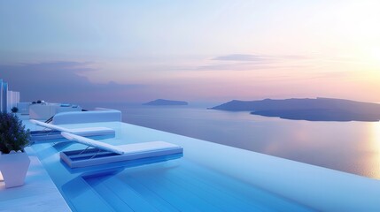 Poster - luxury_swimming_pool_in_santorini._3d_rendering