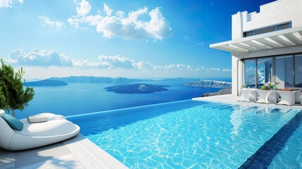 Wall Mural - luxury_swimming_pool_in_santorini._3d_rendering