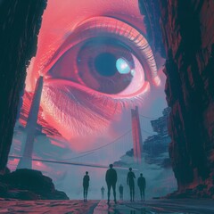 Poster - The eye is surrounded by a bridge and a bridge is also visible in the background