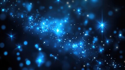Canvas Print - glowing neon elements in darkness with blue star like lights abstract illustration featuring blurred