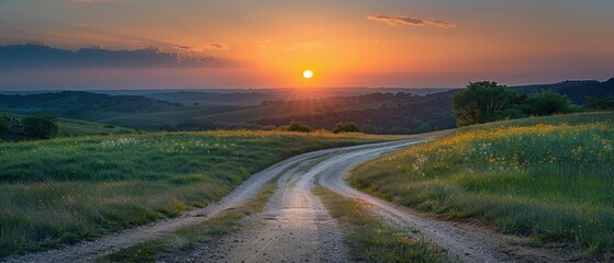 Wall Mural - Serene Sunset Over Scenic Country Road