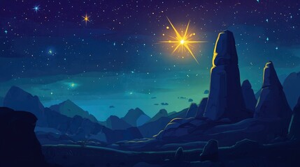 Wall Mural - Fantasy shining star background in a 2D cartoon style