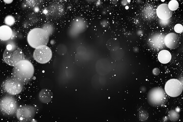 Poster - Fantasy black and white background featuring bokeh lights a dark border and a luminous center adorned with circles and bubbles