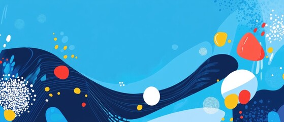 Poster - Abstract blue background featuring 2D cartoon elements and clip art design