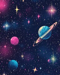 Wall Mural - dark pink and blue 2d cartoon backdrop featuring galaxy stars vibrant illustration with luminous ast