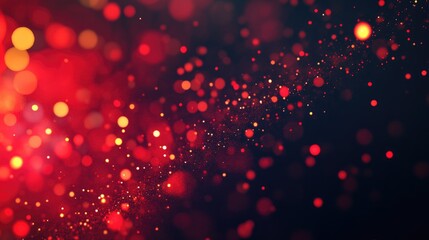 Poster - Dynamic red flying particles on a dark background creating an abstract and visually striking banner with high resolution
