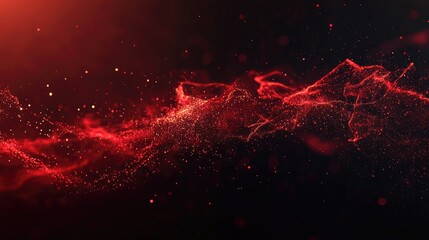Poster - Dynamic red flying particles on a dark background creating an abstract and visually striking banner with high resolution