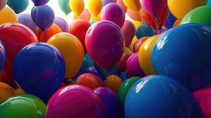 Colorful rainbow balloon viewed from a 3D perspective creating a whimsical and vibrant atmosphere