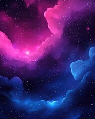 Poster - Dark pink and blue 2D cartoon design featuring cosmic stars Vibrant illustration showcasing bright astronomical stars Ideal for cosmic themed backgrounds