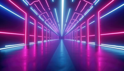 Poster - Vibrant animated tunnel in motion featuring glowing neon colors Perfect technology themed video content suitable for various multimedia projects