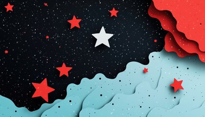 Poster - Light blue and red 2D cartoon cover featuring astronomical stars Contemporary abstract illustration showcasing Big Dipper Design suitable for futuristic advertisements and booklets