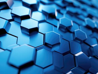 Poster - Abstract hexagonal shapes against a blue background Raster image 3D effect Suitable for business concepts printing and design presentations