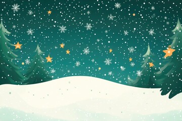 Poster - Charming Christmas background featuring gentle snowfall and twinkling stars against a green backdrop Ideal for a festive overlay with a vibrant 2D cartoon style