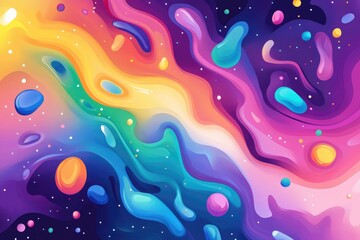 Aufkleber - Vibrant gradient mesh 2D cartoon texture Illustrative flyer featuring a creative splash with a violet psychedelic design and various random color spots