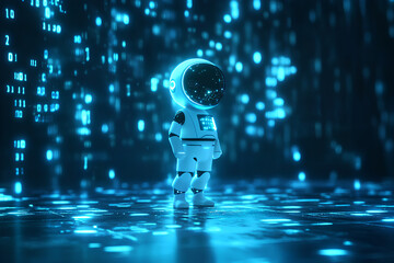 Glowing little man with information and communication concept, 3d rendering