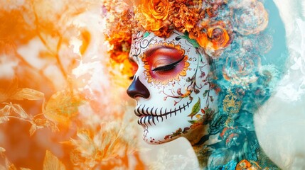 Wall Mural - Artistic representation of Day of the Dead in double exposure