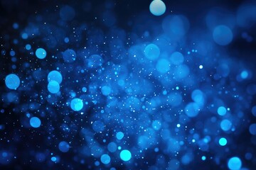 Canvas Print - bright blue bokeh lights create an abstract background with flying particles and vivid illumination 