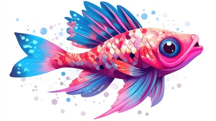 Whimsical pink fish with blue fins A fantastical aquatic creature Artistic hand drawn illustration suitable for t shirt prints tattoos or cover designs