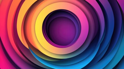 Poster - Vibrant multicolor abstract circular background with digital overlapping layers featuring a minimalist technology design template and 2D cartoon illustration style
