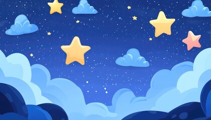 Poster - Light blue 2D cartoon template featuring starry sky elements A decorative illustration suitable for ads posters or banners