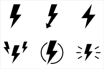 lightning icon set. line and glyph flash sign. outline thunderbolt symbol on white background