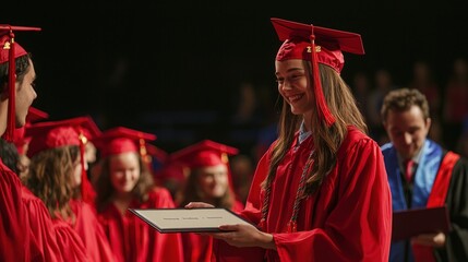 a student receiving a diploma during a graduation ceremony.