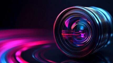 Poster - Camera Lens, Aperture, Techno, Spiral Light Effect, Dark Background, Cool, Premium, High Quality, 8k Image Quality 