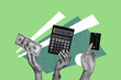 © deagreez - Composite photo collage of hands hold credit card tax calculator tool cash dollar banknote income deposit isolated on painted background