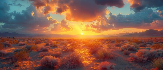 Wall Mural - Stunning Sunset Over Desert Landscape with Colorful Sky