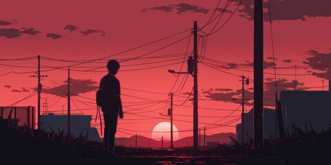 Canvas Print - a man is standing in front of a power line pole