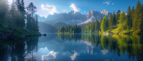 Wall Mural - Serene Lake Reflection with Majestic Mountain View