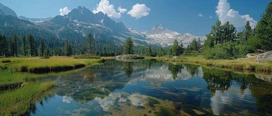 Wall Mural - Serene Mountain Landscape with Clear Reflections