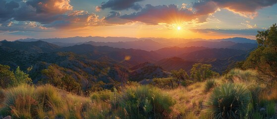 Wall Mural - Breathtaking Mountain Sunset Landscape View