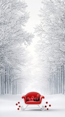 Poster - Sleigh filled with red and black presents in a winter forest, 3D illustration