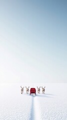 Poster - Black sleigh with red trim, pulled by reindeer in a snowy field, 3D illustration