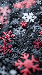Poster - Red and black snowflakes on a frosty window, 3D illustration